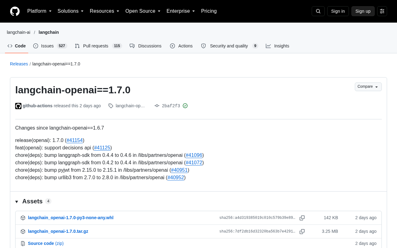 langchain-openai 1.7.0 Released: Adds Decisions API Support