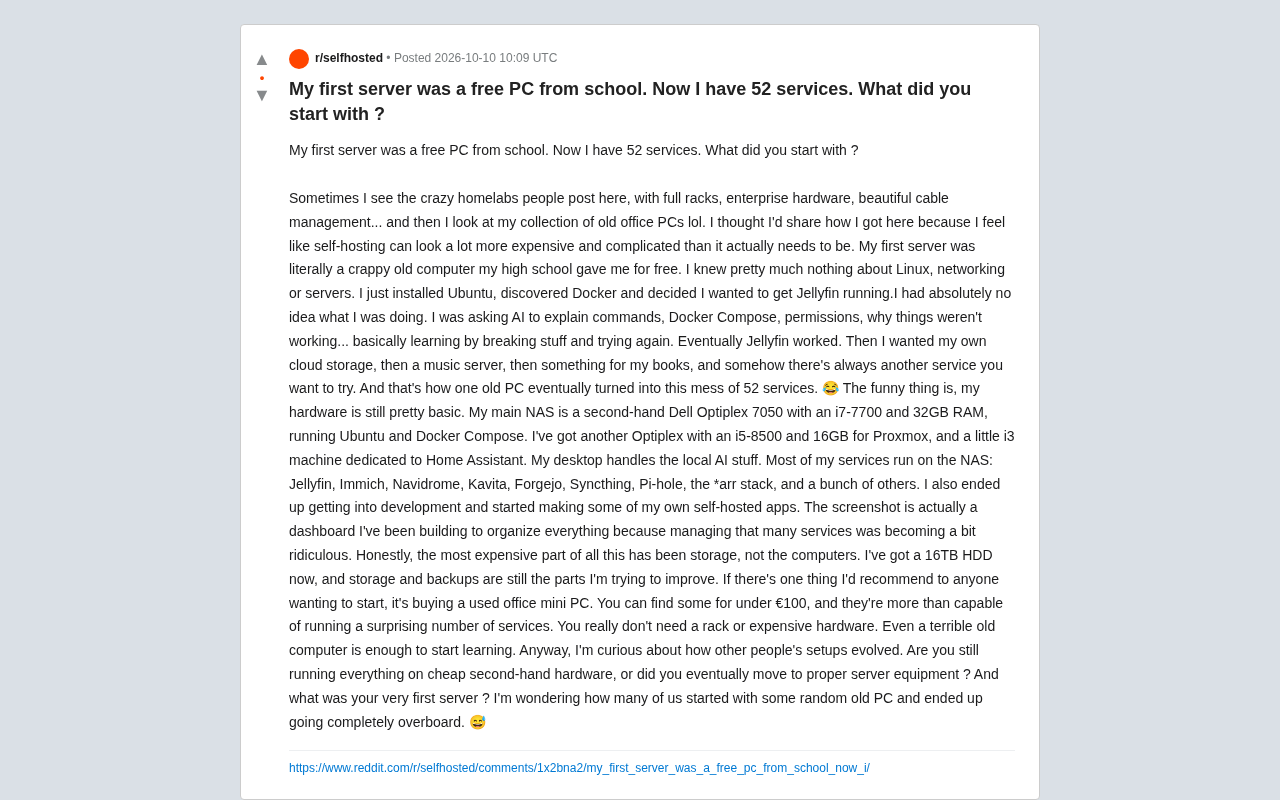 从一台学校淘汰的旧电脑,到52个自托管服务