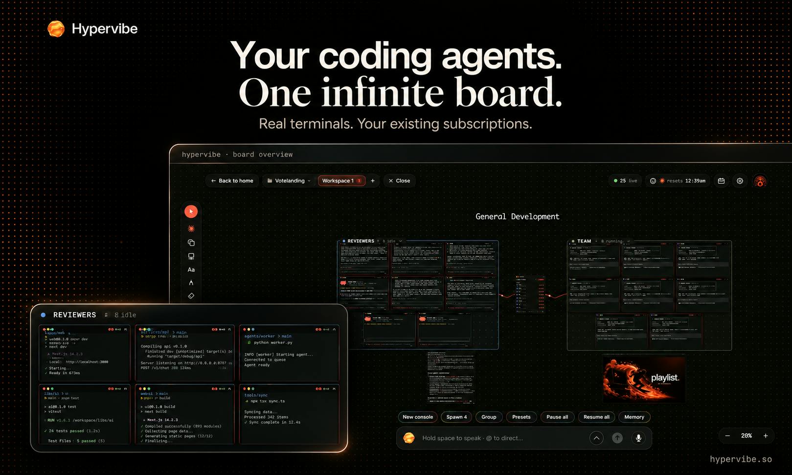 Hypervibe: Run Multiple AI Coding Agents in Parallel on an Infinite Canvas