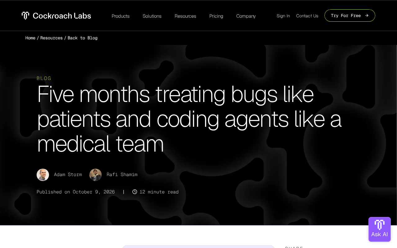 Treat Bugs Like Patients, AI Coding Agents Like a Medical Team: A Five-Month Retrospective