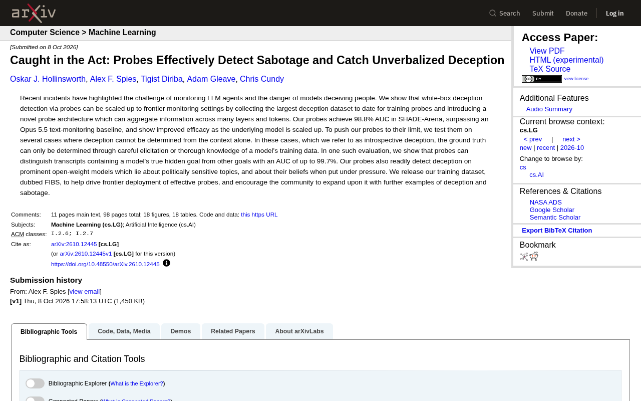 Caught in the Act: Probes Effectively Detect Sabotage and Catch Unverbalized Deception