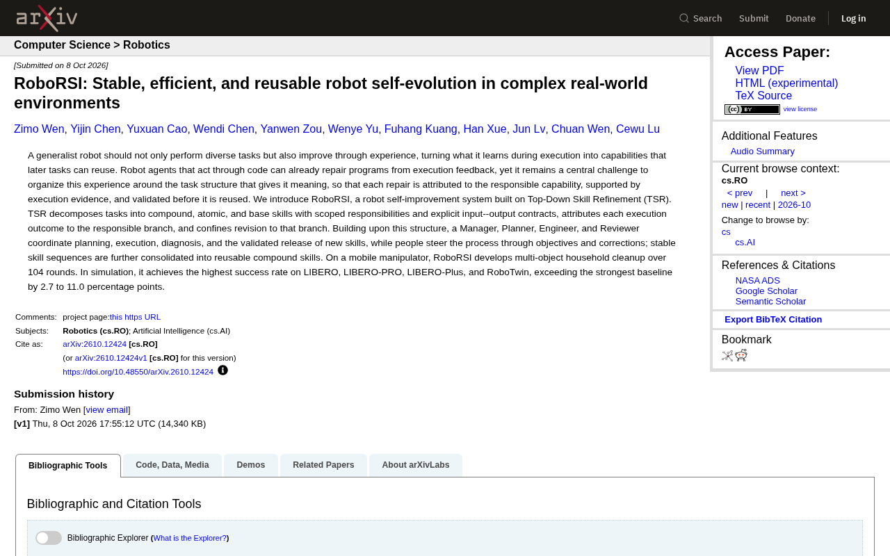 RoboRSI: A Robot Self-Evolution System with Stable Skill Reuse in Complex Real-World Environments
