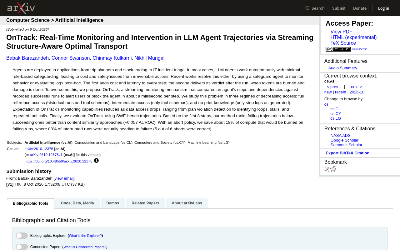 OnTrack: Real-Time LLM Agent Trajectory Monitoring with Optimal Transport