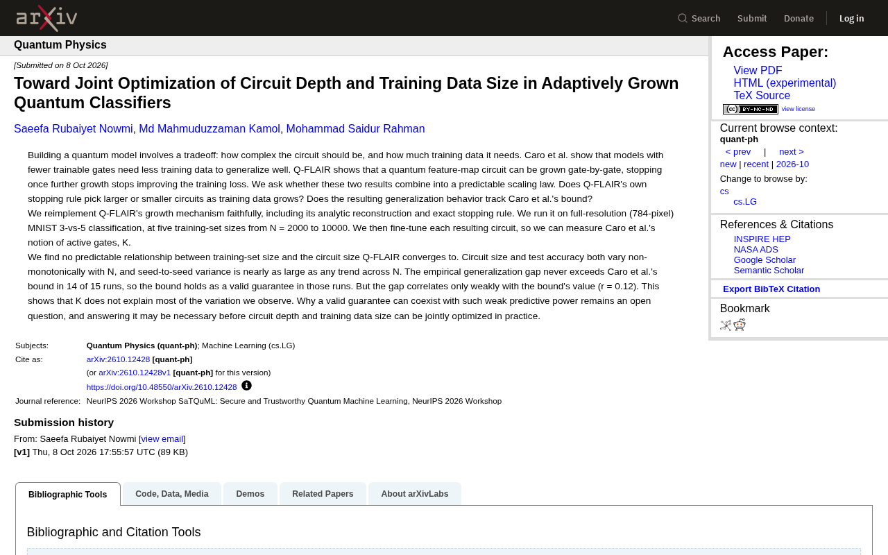 Depth and Data Size of Quantum Classifiers: Why Joint Optimization Fails