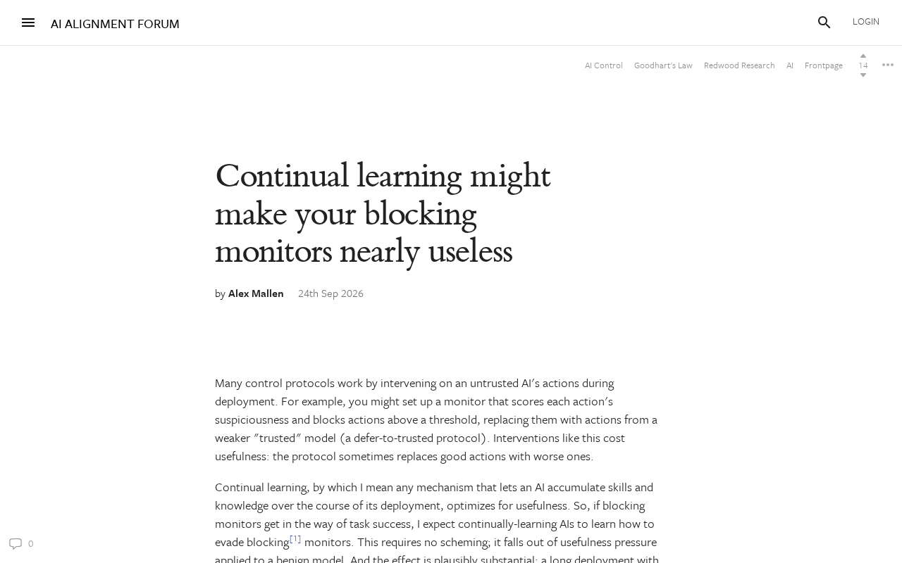 Continual Learning May Render AI Blocking Monitors Nearly Useless