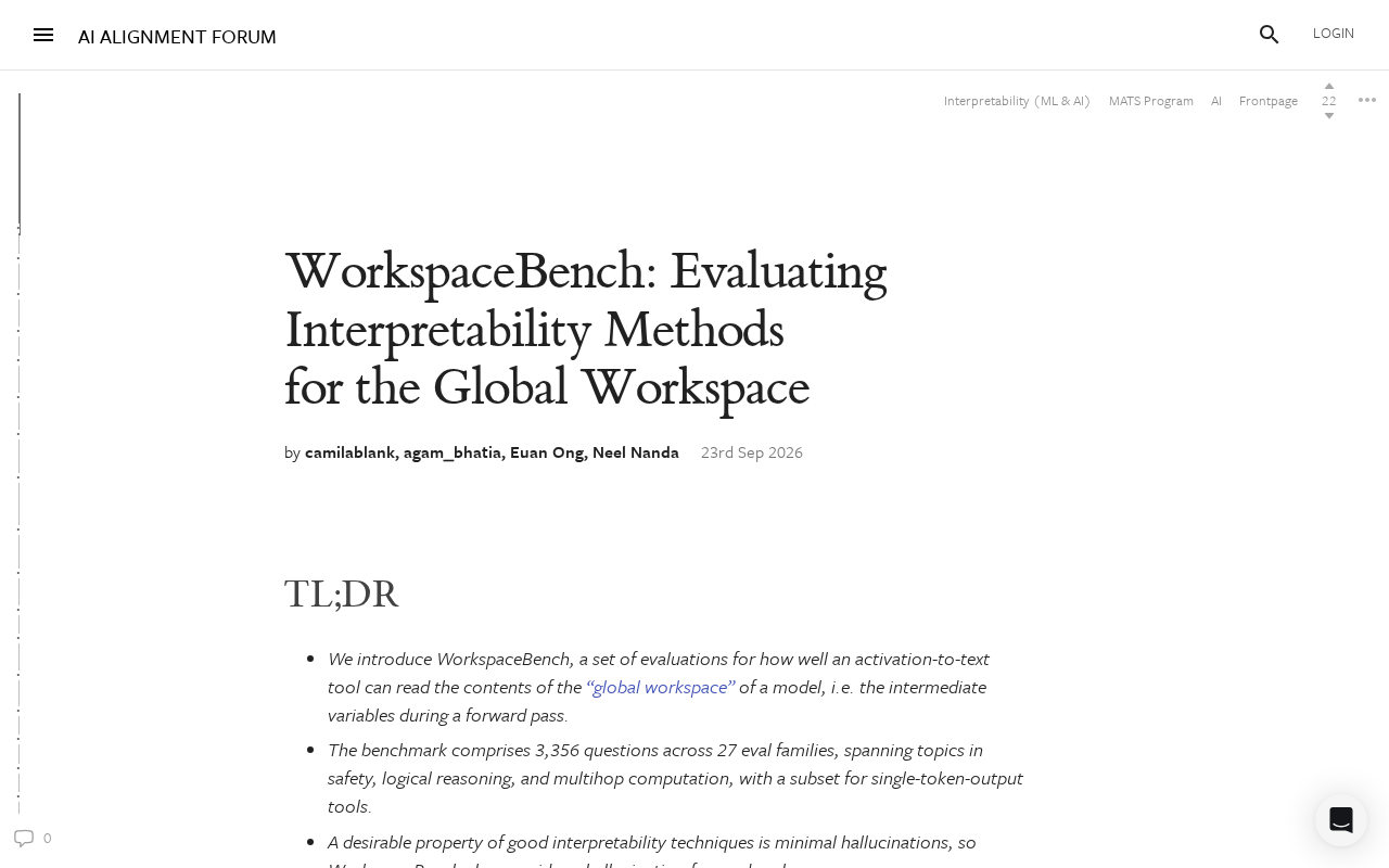 WorkspaceBench: How to Evaluate Interpretability Methods for LLM Global Workspace