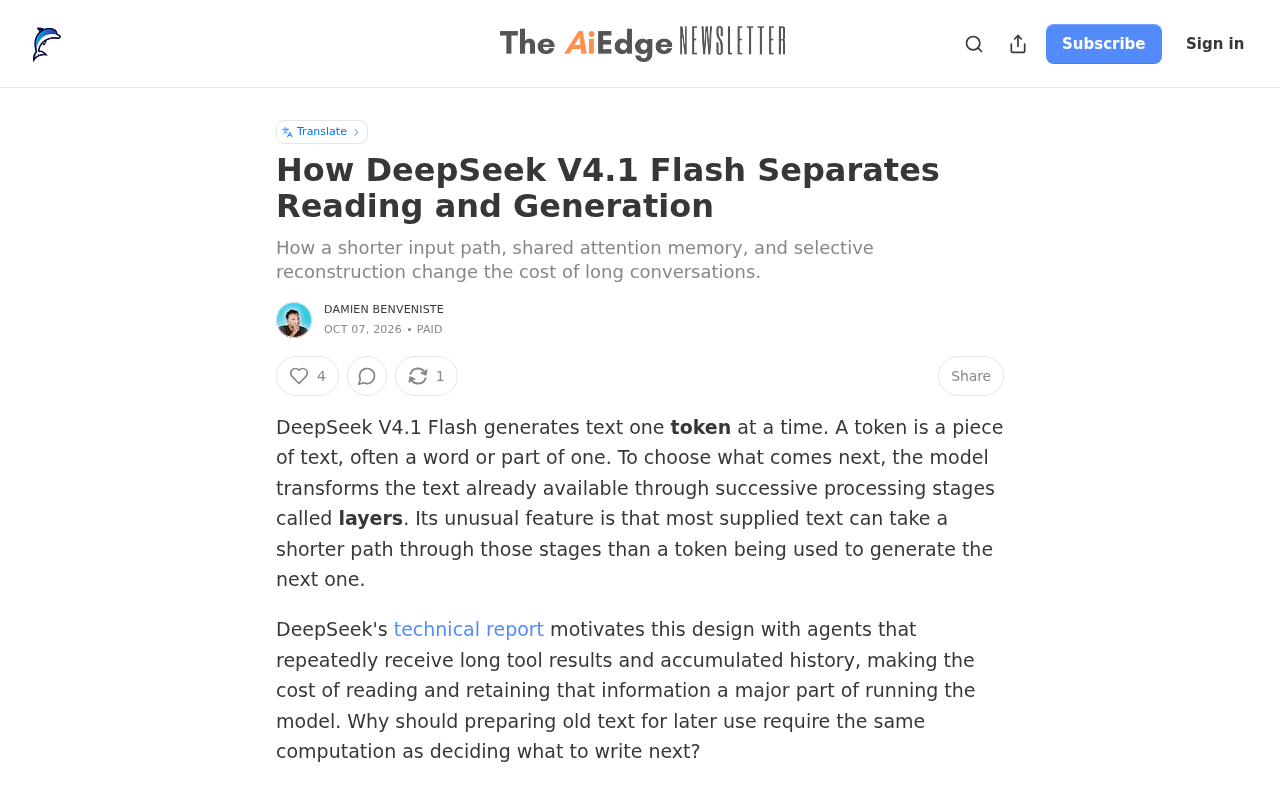 DeepSeek V4.1 Flash:读写分离如何重构长对话成本