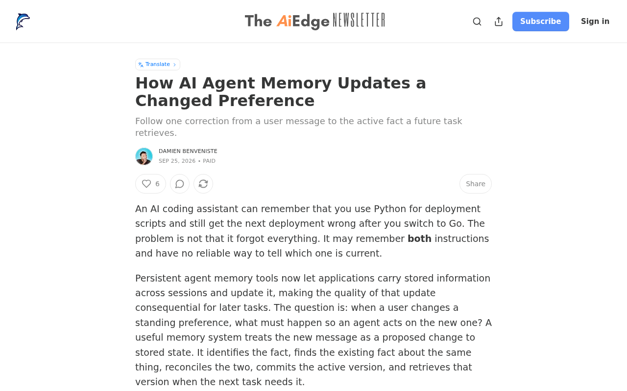 How AI Agent Memory Updates a Changed User Preference