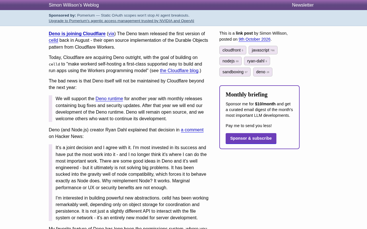 Deno Acquired by Cloudflare: Runtime Development Ends, Pivots to celld Architecture