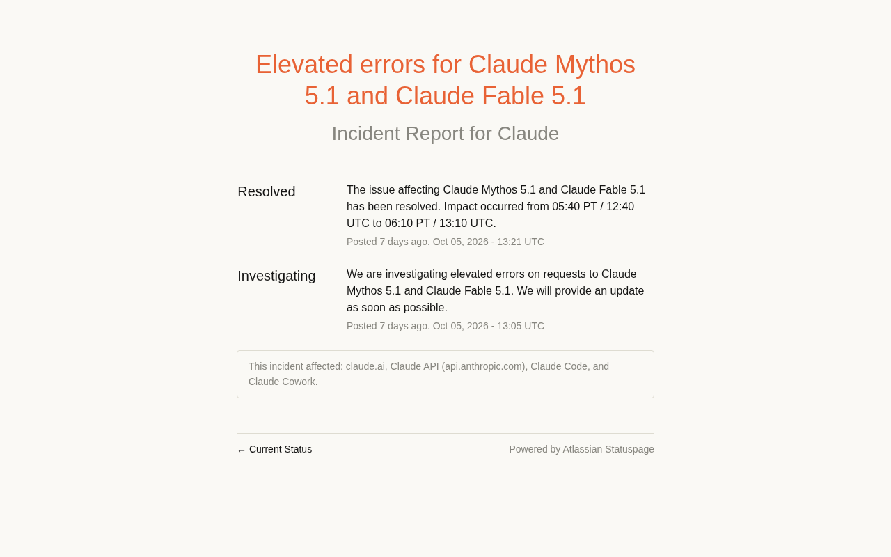 Claude Mythos 5.1 and Fable 5.1 Error Incident Analysis