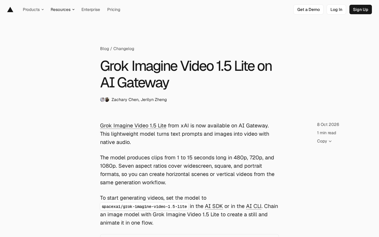 Grok Imagine Video 1.5 Lite Launches on AI Gateway: Lightweight Text-to-Video
