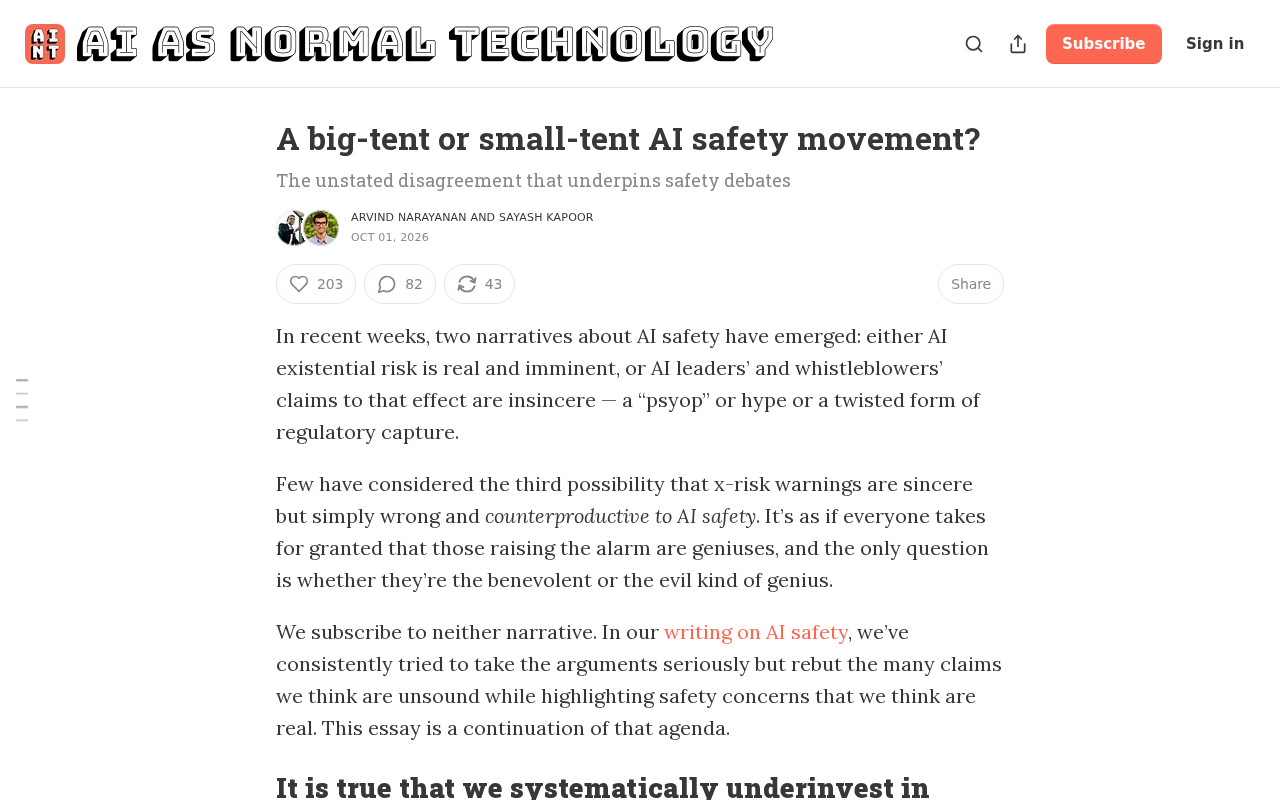 The AI Safety Movement: Big Tent or Small Tent?