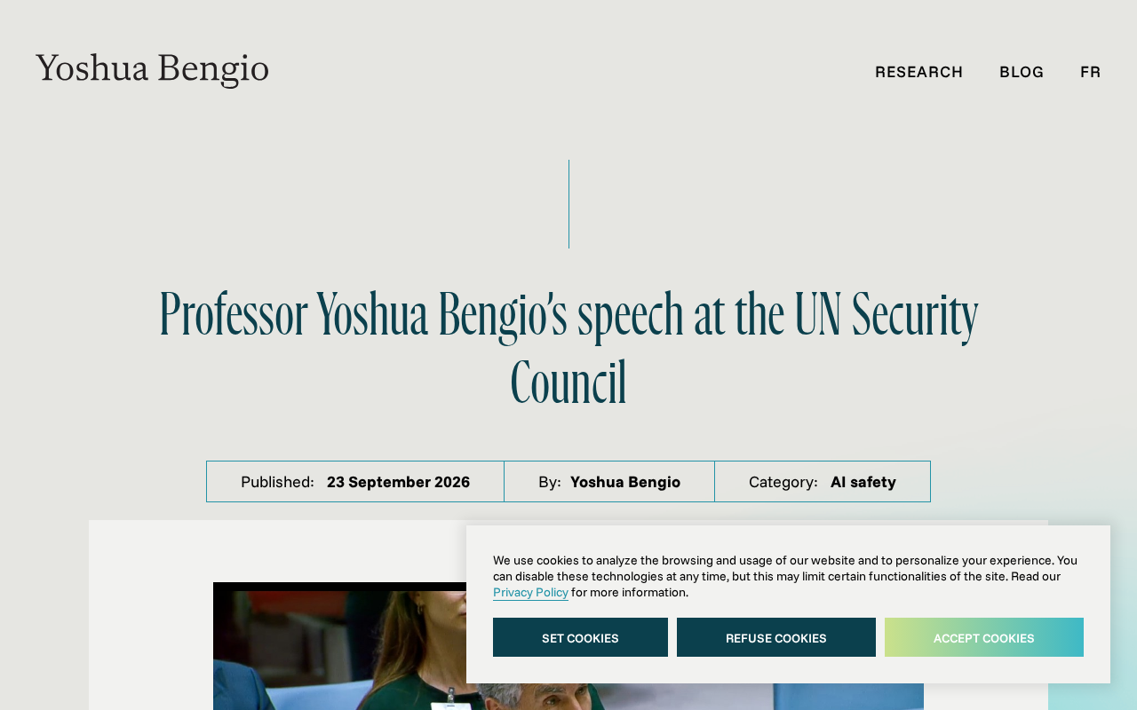 Bengio Speaks at the UN Security Council: Uncontrolled Frontier AI Is a Threat Humanity Cannot Avoid