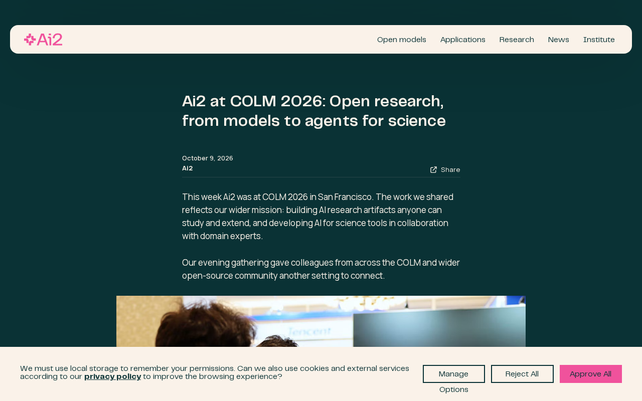 Ai2 at COLM 2026: From Open Models to Scientific Agents