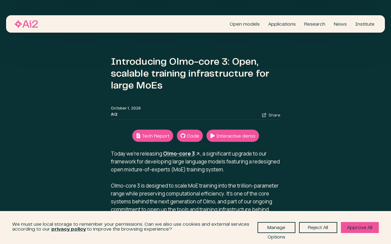 Olmo-core 3发布:开源可扩展的大规模MoE训练框架