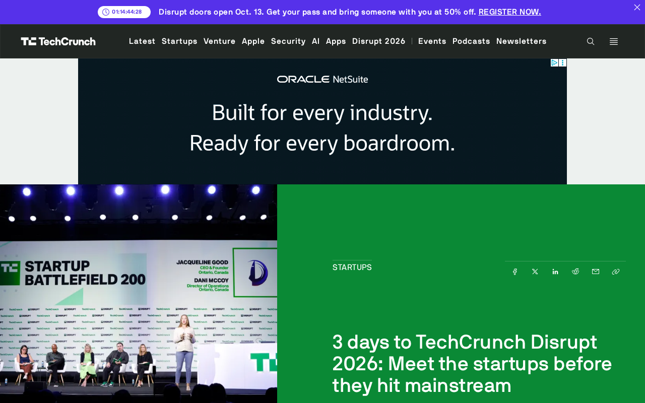 3 Days to TechCrunch Disrupt 2026: 300+ Startups Converge on San Francisco