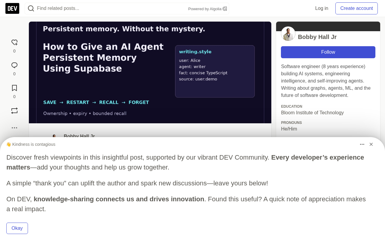 Building a Persistent Memory System for AI Agents with Supabase
