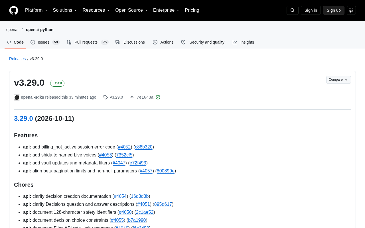 OpenAI SDK v3.29.0 Update: New Billing Error Code and Vault Metadata Filtering