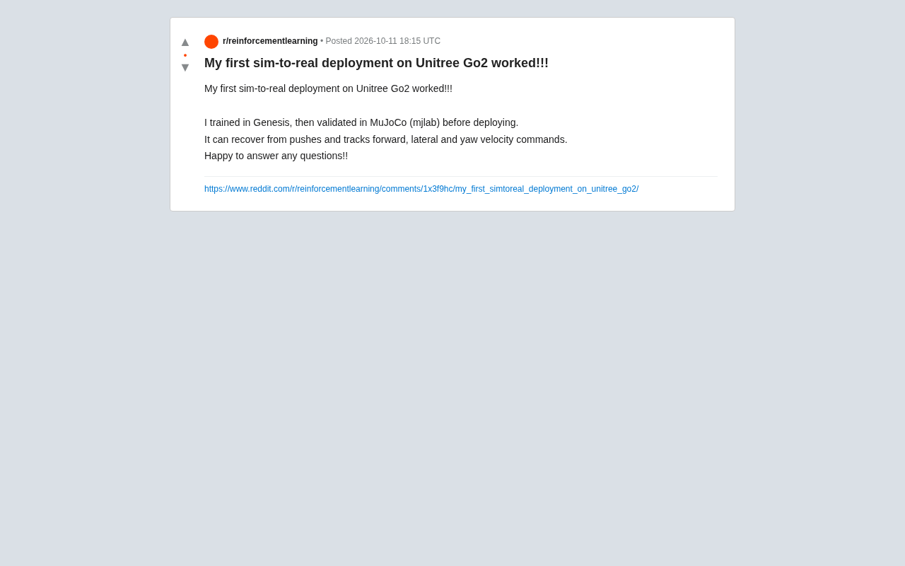Unitree Go2 in Action: Sim-to-Real Deployment from Genesis Training to Physical Robot