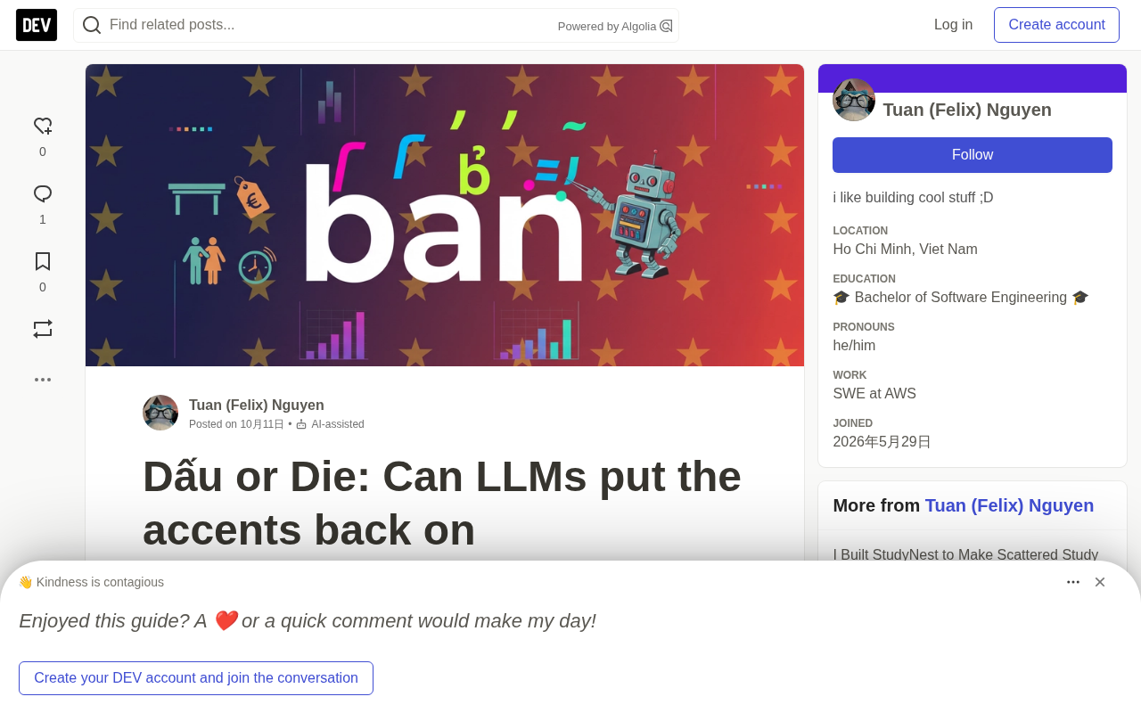 Dấu or Die Benchmark: Can LLMs Restore Vietnamese Tone Marks?