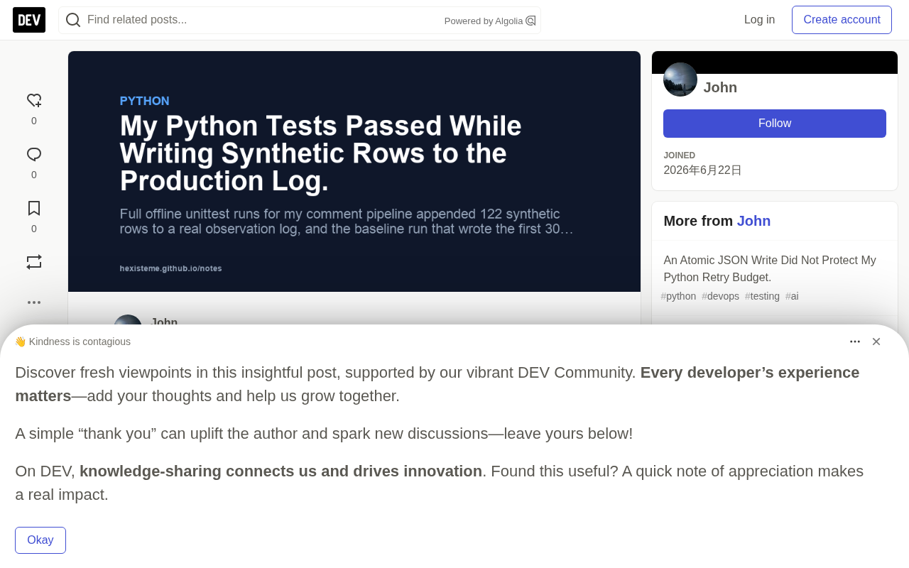 All Tests Passed — But Quietly Polluted the Production Log: A Python Test Isolation Lesson