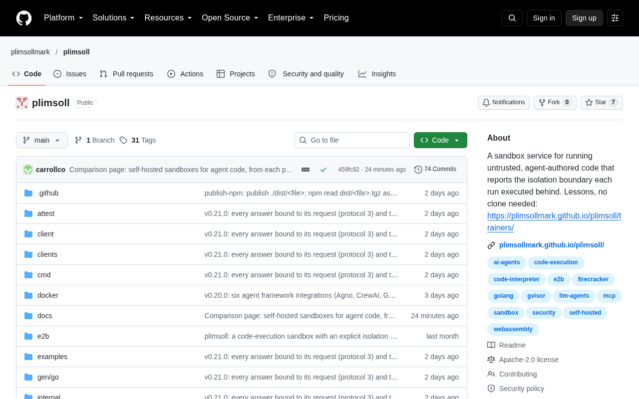 Plimsoll: Self-Hosted Sandbox Isolation for AI Agent-Generated Code
