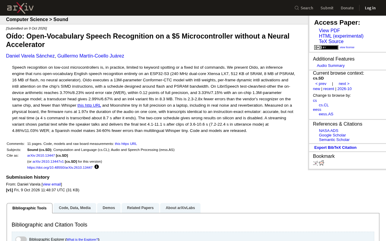 Oído: Open-Vocabulary Speech Recognition on a $5 Microcontroller