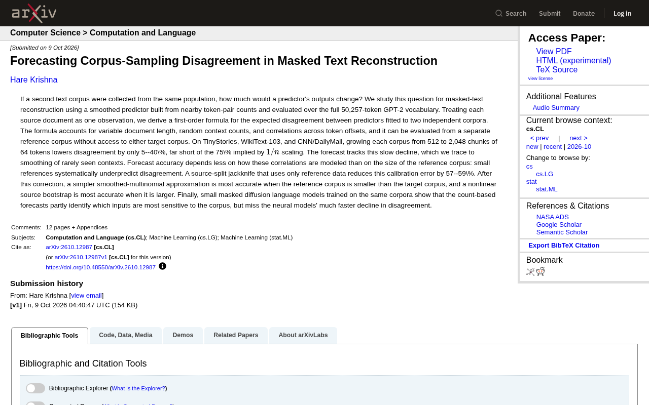How Corpus Sampling Affects Masked Text Reconstruction: A Quantitative Study of Predictor Disagreement