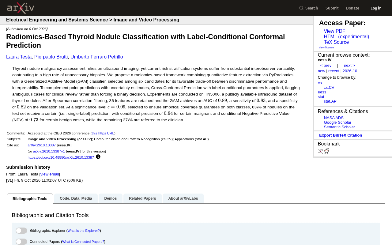 Radiomics-Based Thyroid Nodule Classification with Label-Conditional Conformal Prediction