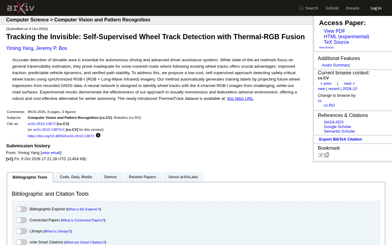 Thermal-RGB Fusion: Self-Supervised Wheel Track Detection Tackles Snow Autonomous Driving