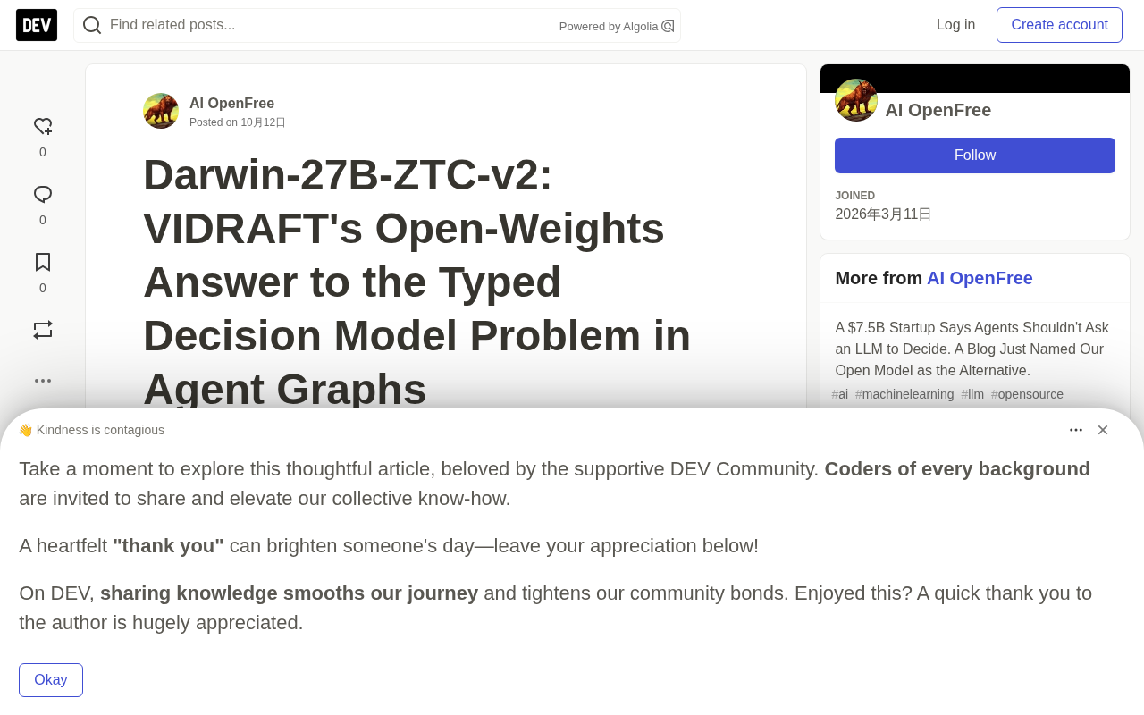 Darwin-27B-ZTC-v2:智能体决策节点的开源解法