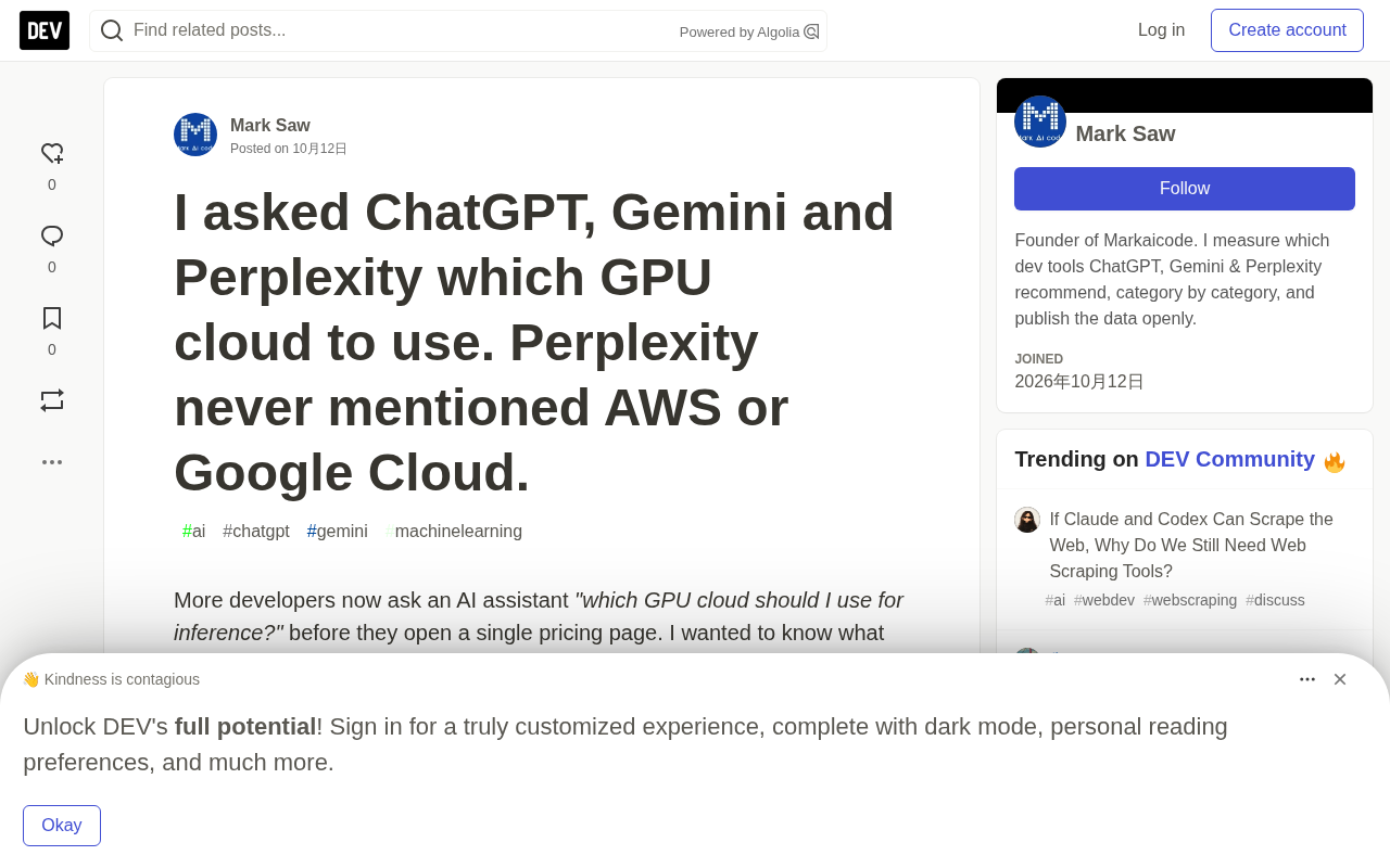 Asking Three AI Assistants Which GPU Cloud to Use: Perplexity Never Once Mentioned AWS or Google Cloud