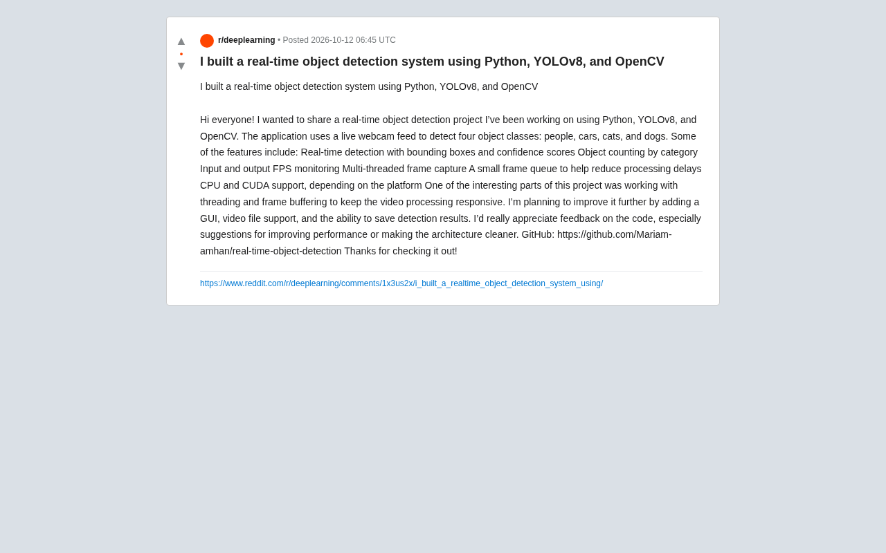 Building a Real-Time Object Detection System with Python, YOLOv8, and OpenCV