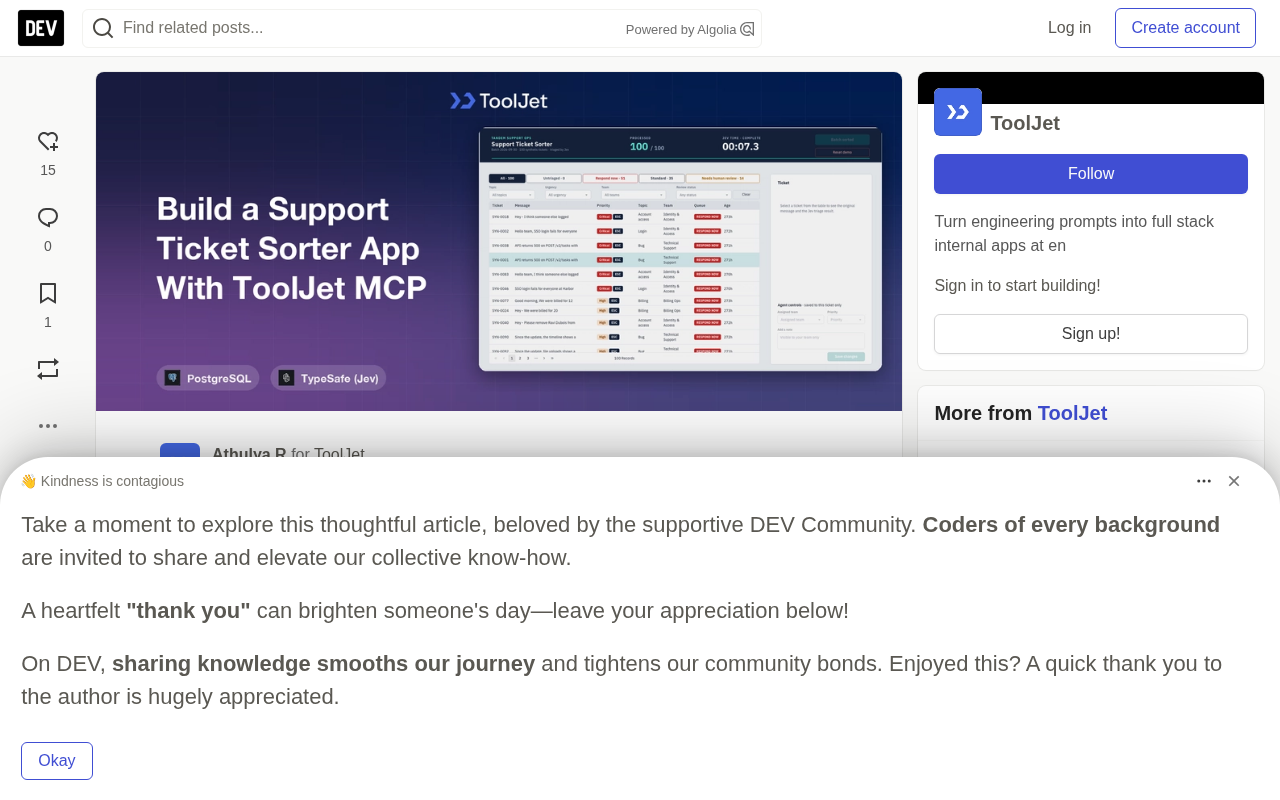 Building a Customer Support Ticket Triage App with ToolJet MCP and Jev