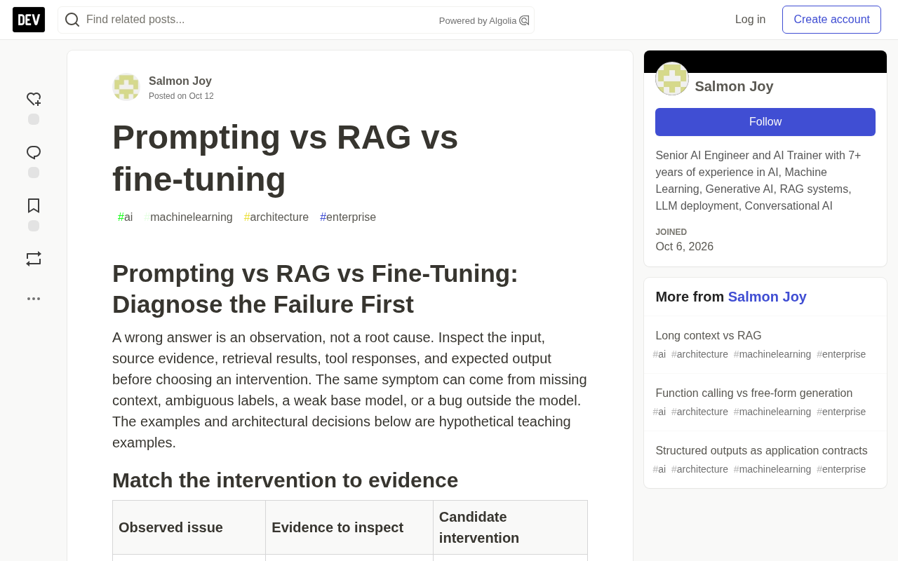 Prompting、RAG与微调怎么选?先诊断故障再定方案