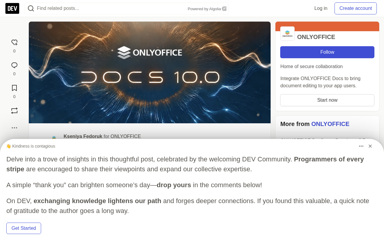 ONLYOFFICE Docs 10.0 Released: AI Integrated Across All Editors and Modular Apps