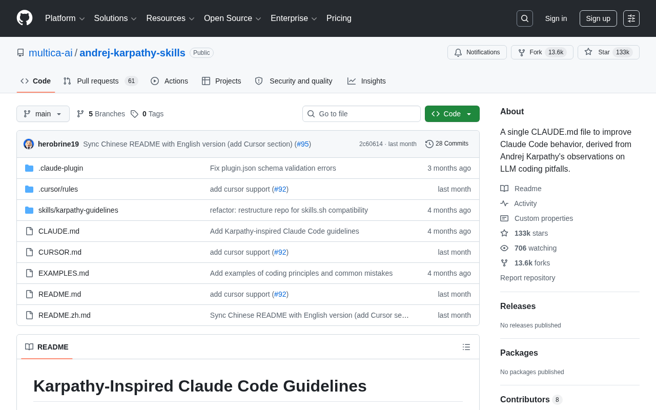 130K Stars! CLAUDE.md Distilling Karpathy's Insights Takes GitHub by Storm