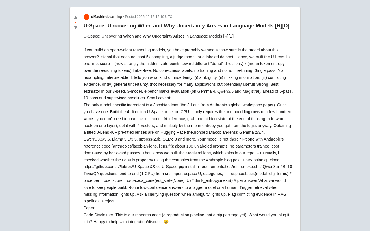 U-Space Reveals When Language Models Become Uncertain