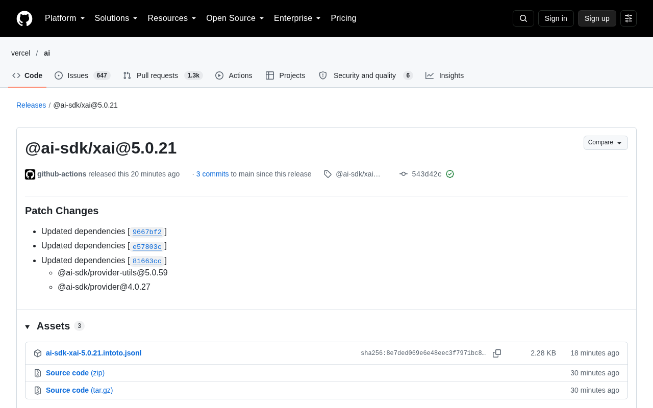 AI SDK's xAI Adapter Package Updates to 5.0.21: A Patch-Level Dependency Sync