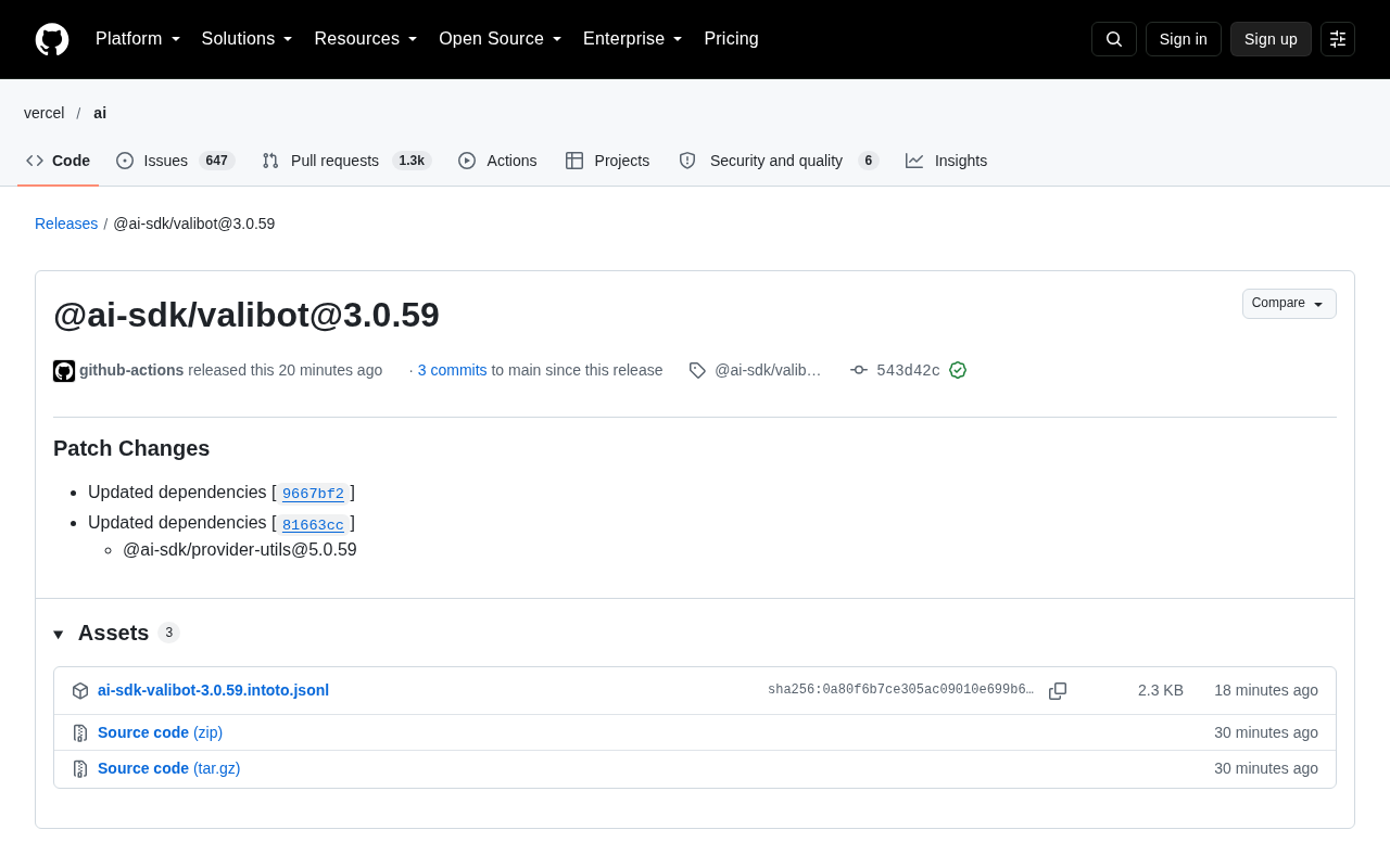 @ai-sdk/valibot 3.0.59 补丁发布:依赖同步升级