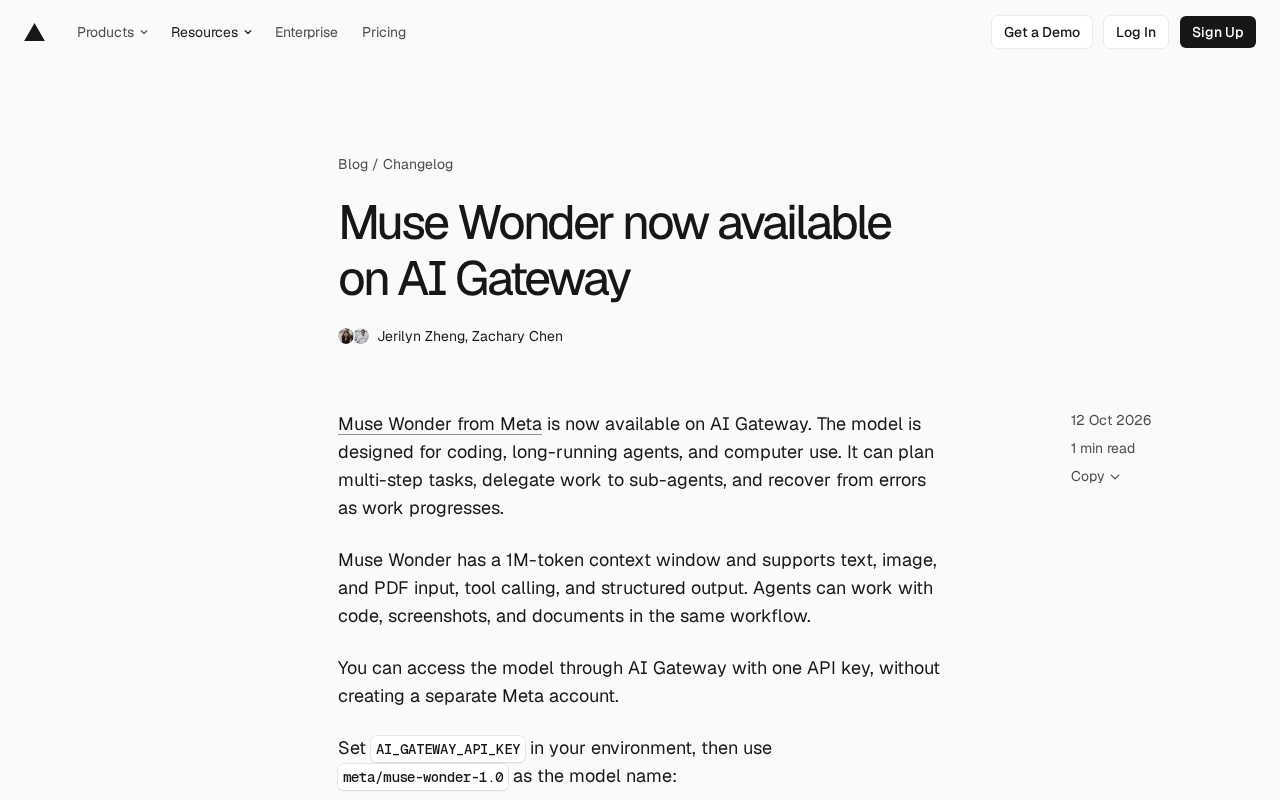 Meta Muse Wonder Launches on AI Gateway: A Million-Token Context Built for Coding Agents