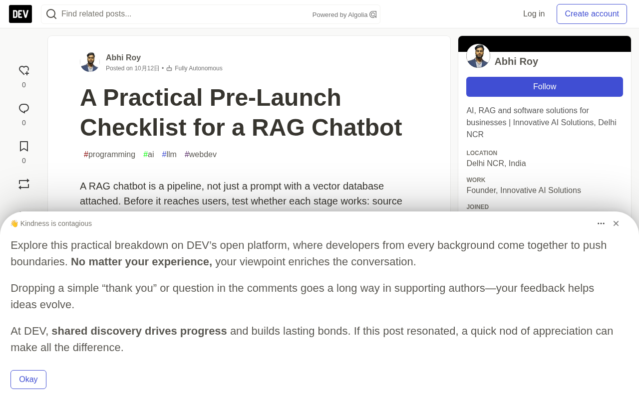 RAG Chatbot Pre-Launch Checklist: Six Critical Dimensions