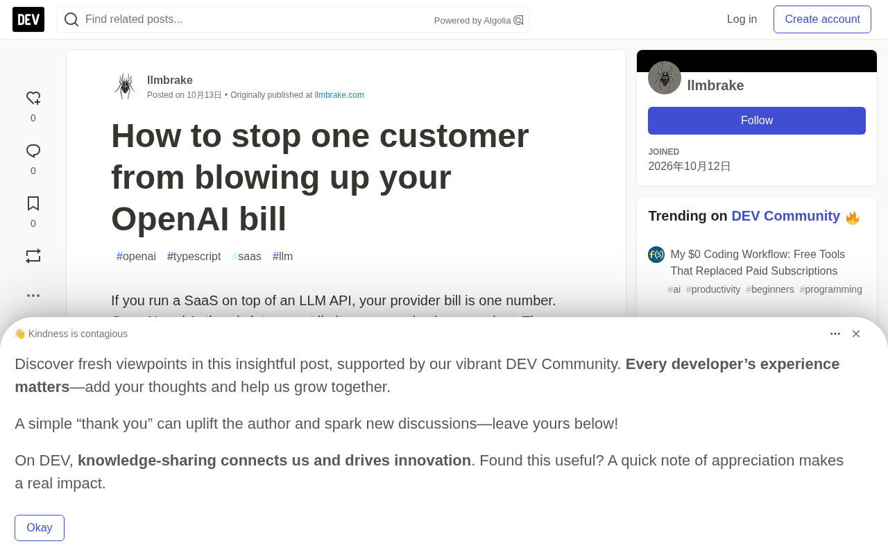 Stop One Customer from Blowing Up Your OpenAI Bill: Per-Customer Cost Control