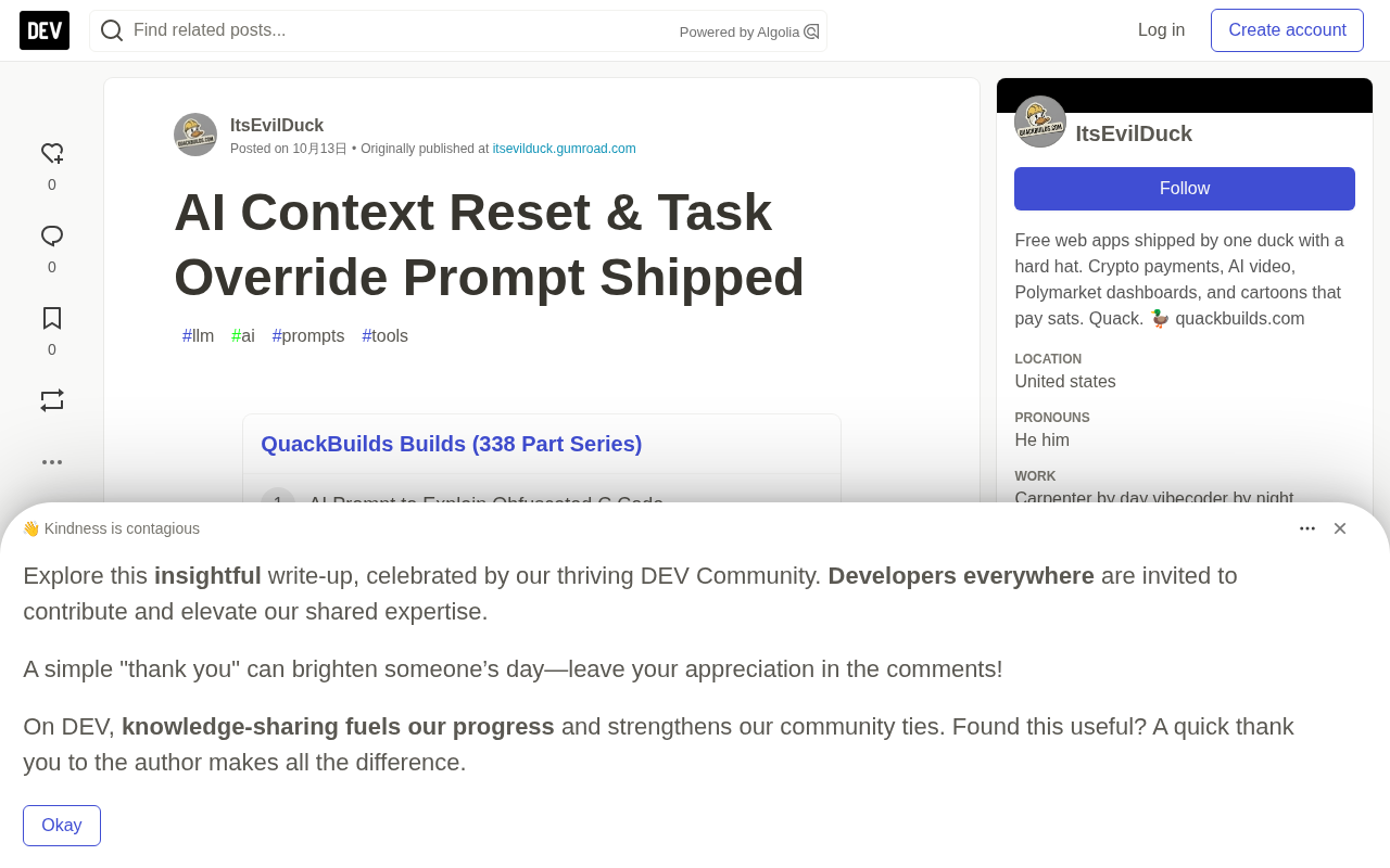 AI Context Reset Prompt Released: One-Click Wipe of LLM Memory and Persona Settings