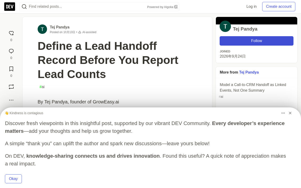 Stop Reporting Lead Counts Alone: Redefine Lead Quality with a 'Lead Handoff Record' | GrowEasy.ai Insights