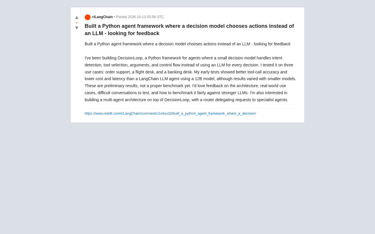 Reddit original post: Replacing LLMs with small decision models for Agent orchestration