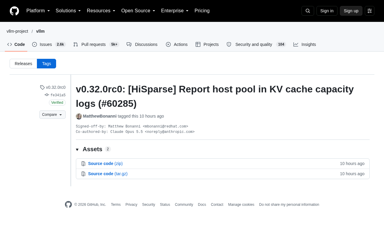 vLLM v0.32.0rc0 Update: HiSparse Adds Host Pool Reporting to KV Cache Capacity Logs