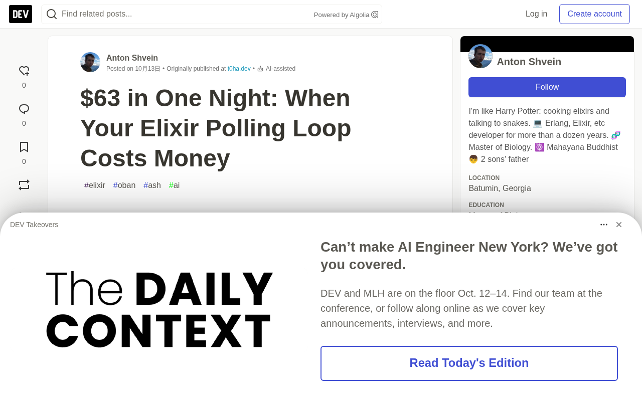 An Elixir Polling Loop Burned $63 Overnight: Lessons from a Code Review