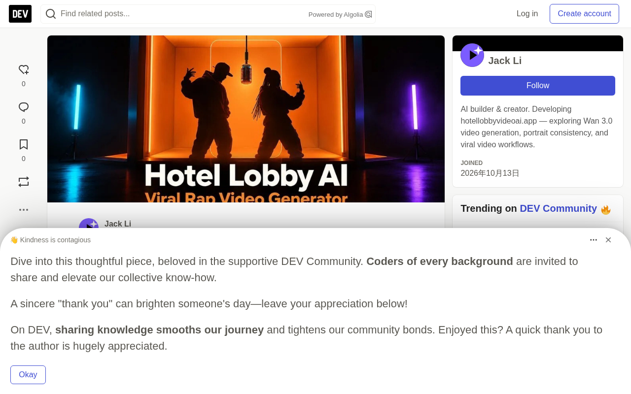 爆火的Hotel Lobby AI说唱梗:Wan 3.0工作流与一致性拆解