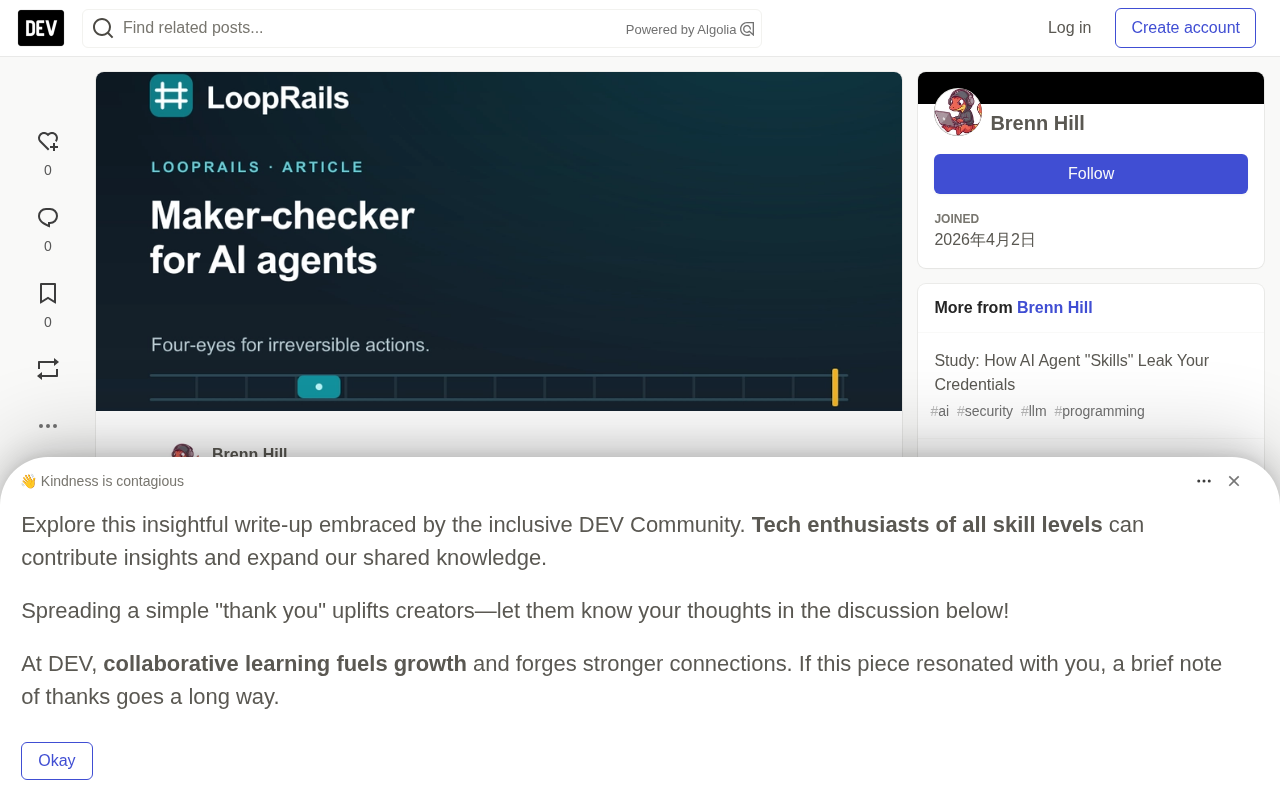 Maker-Checker Dual-Review Control Mechanism for AI Agents